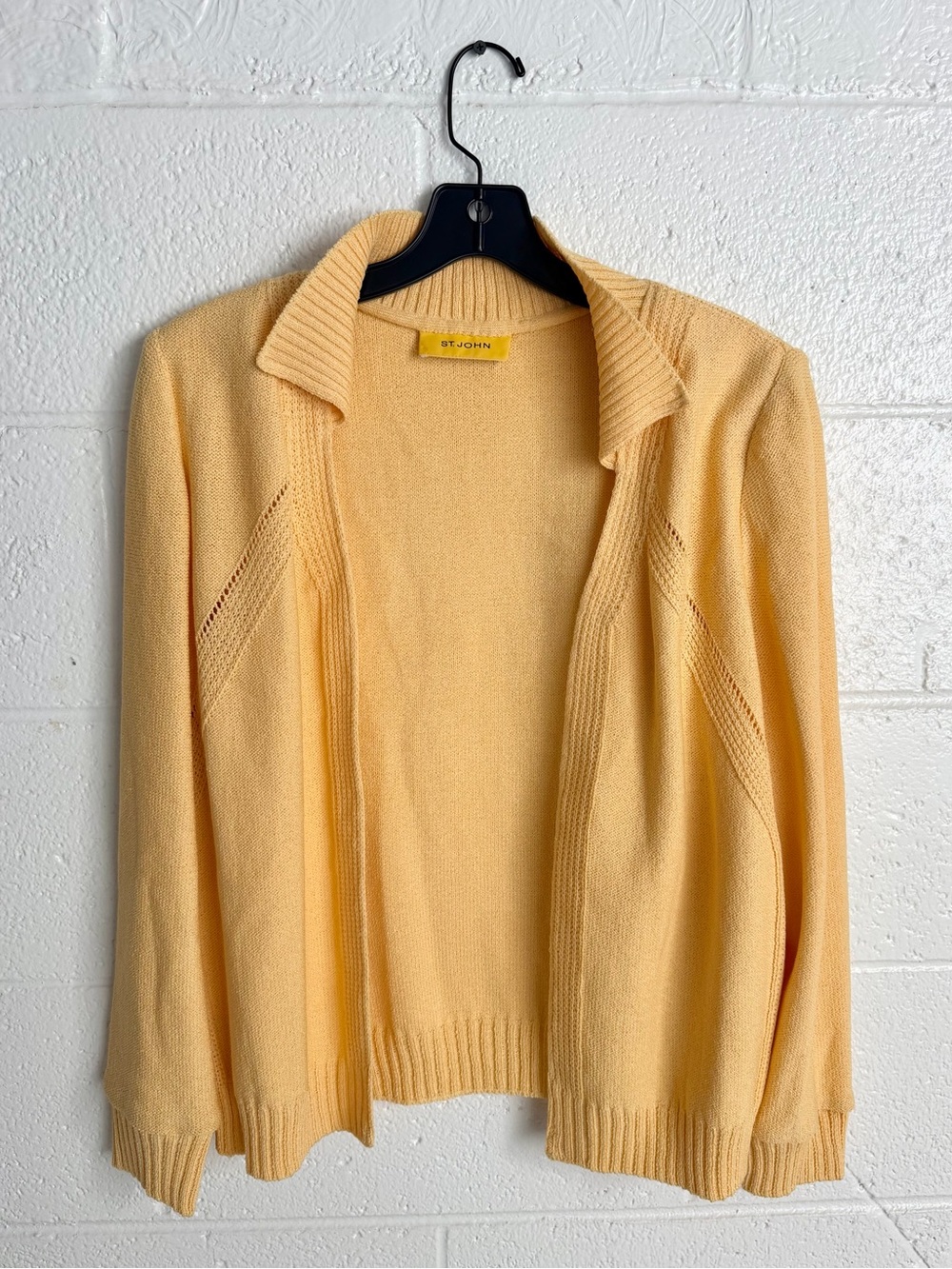 Vintage St. John Pale Yellow Open-Front Knit Cardigan